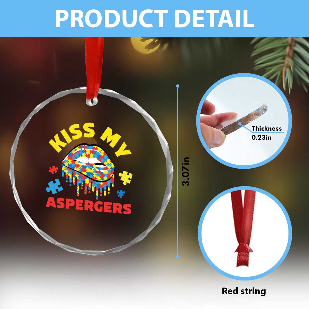 Funny Kiss My Aspergers Crystal Glass Ornament Asperger Syndrome Autism Awareness Puzzle Lips