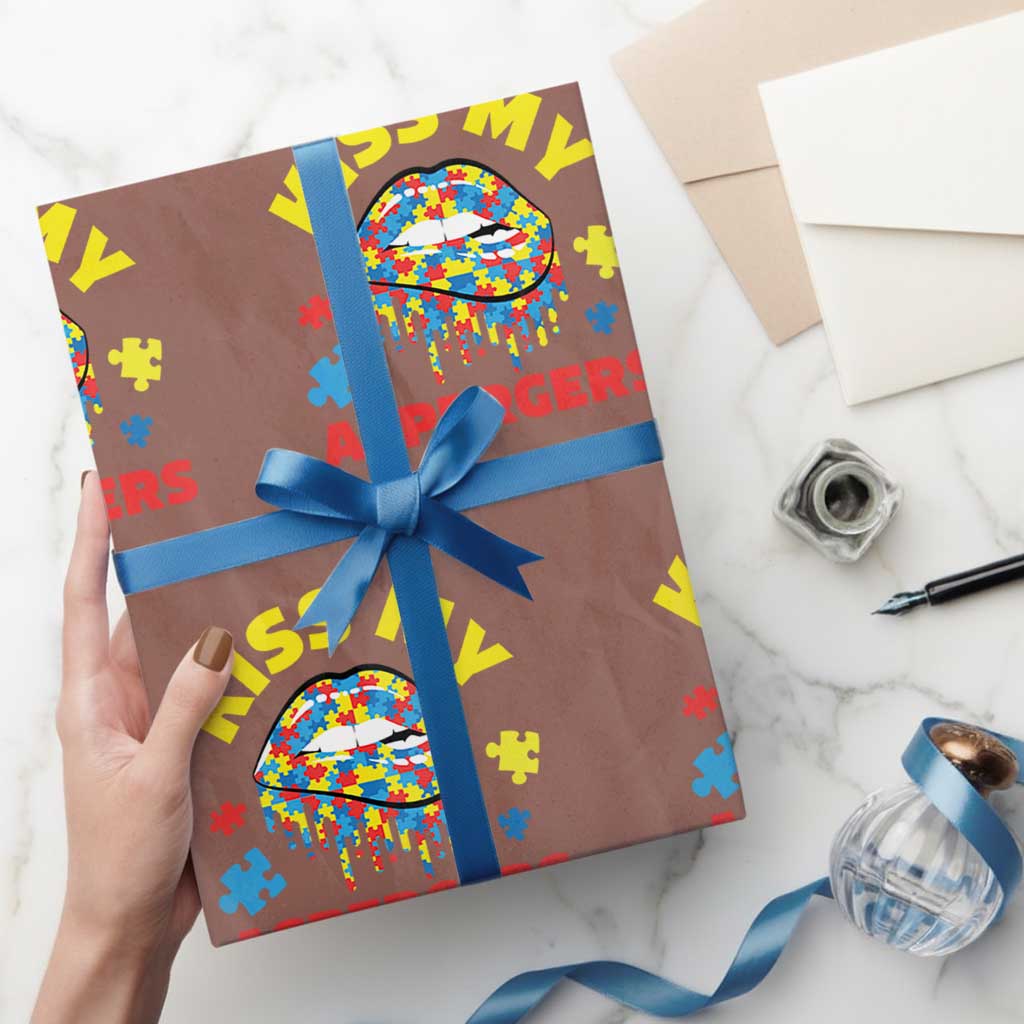 Funny Kiss My Aspergers Wrapping Paper Roll Asperger Syndrome Autism Awareness Puzzle Lips