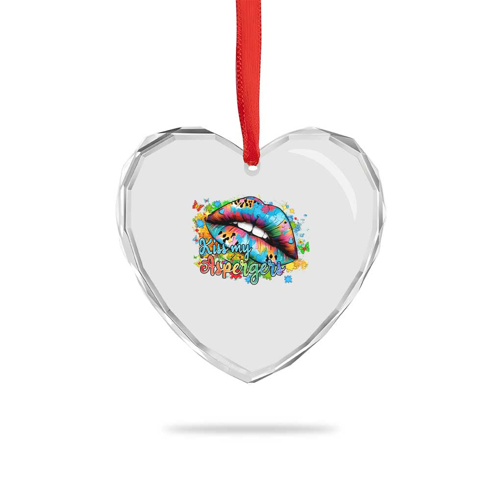 Funny Kiss My Aspergers Heart Crystal Glass Ornament Asperger Syndrome Autism Awareness