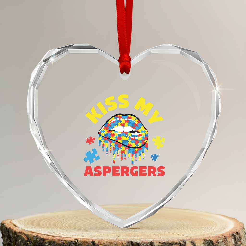 Funny Kiss My Aspergers Heart Crystal Glass Ornament Asperger Syndrome Autism Awareness Puzzle Lips