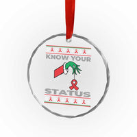 Funny Know Your Status Green Hand Crystal Glass Ornament Red Ribbon HIV Ugly Sweater Gift - Wonder Print Shop