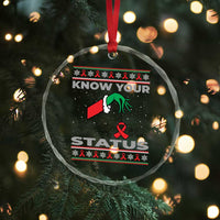 Funny Know Your Status Green Hand Crystal Glass Ornament Red Ribbon HIV Ugly Sweater Gift - Wonder Print Shop