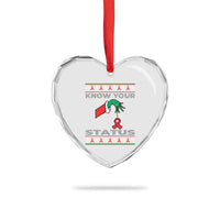 Funny Know Your Status Green Hand Heart Crystal Glass Ornament Red Ribbon HIV Ugly Sweater Gift - Wonder Print Shop