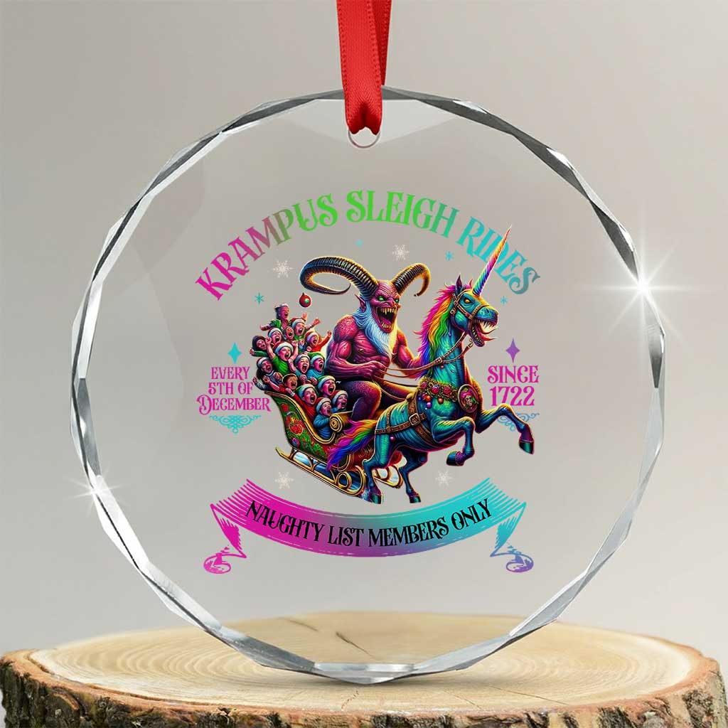Funny Krampus Sleigh Rides Crystal Glass Ornament Naughty List Members Only Since 1722 TS09
