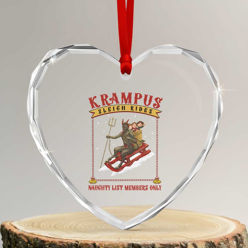 Funny Krampus Sleigh Rides Heart Crystal Glass Ornament Naughty List Members Only - Wonder Print Shop