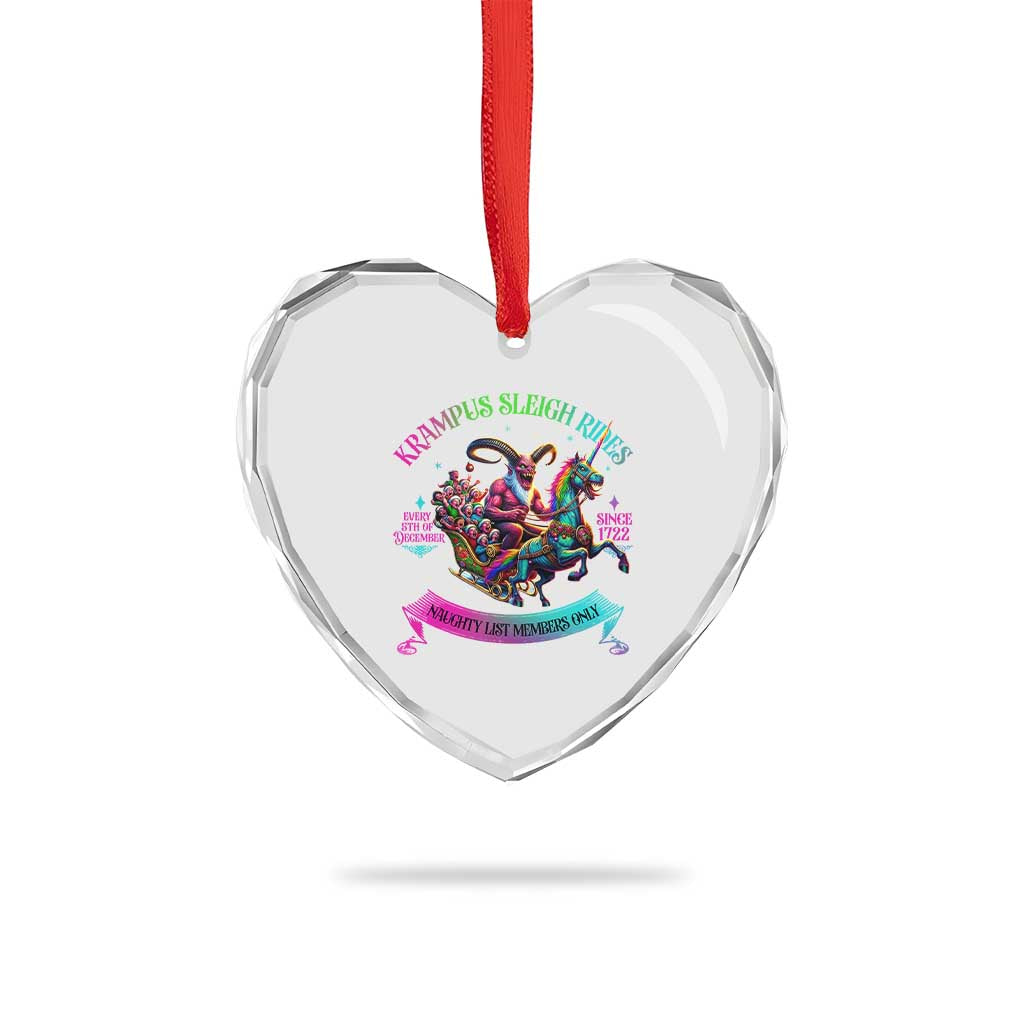 Funny Krampus Sleigh Rides Heart Crystal Glass Ornament Naughty List Members Only Since 1722 - Wonder Print Shop