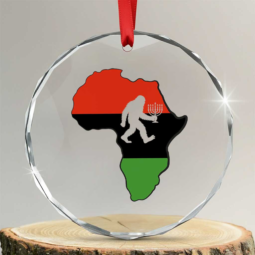 Funny Kwanzaa Bigfoot Lover Crystal Glass Ornament Festival Of Lights African Heritage Gift - Wonder Print Shop