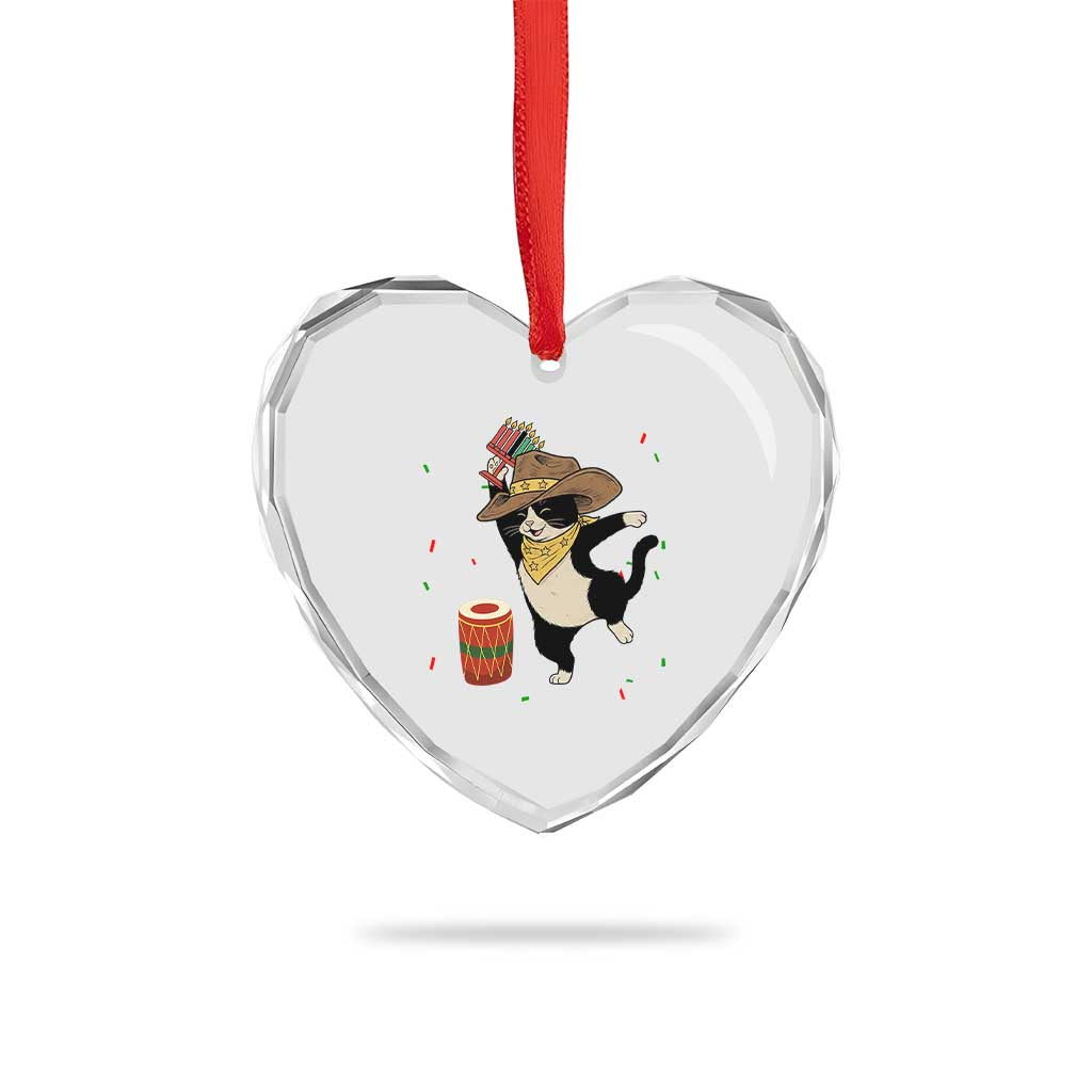 Funny Kwanzaa Cowcat Dance Heart Crystal Glass Ornament Festival Of Lights African Heritage Gift - Wonder Print Shop