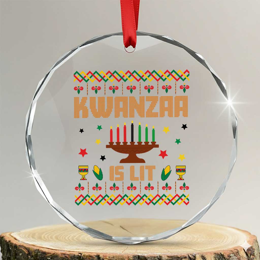 Funny Kwanzaa Is Lit Crystal Glass Ornament Ugly Sweater African Heritage Holiday Gift - Wonder Print Shop