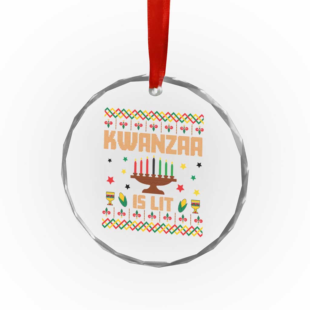 Funny Kwanzaa Is Lit Crystal Glass Ornament Ugly Sweater African Heritage Holiday Gift - Wonder Print Shop
