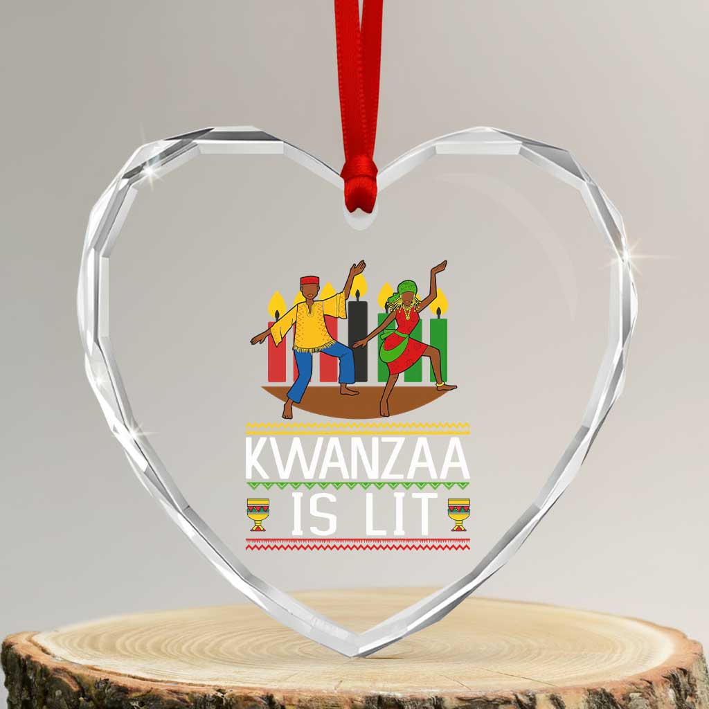 Funny Kwanzaa Is Lit Heart Crystal Glass Ornament Festival Of Lights African Heritage Gift - Wonder Print Shop