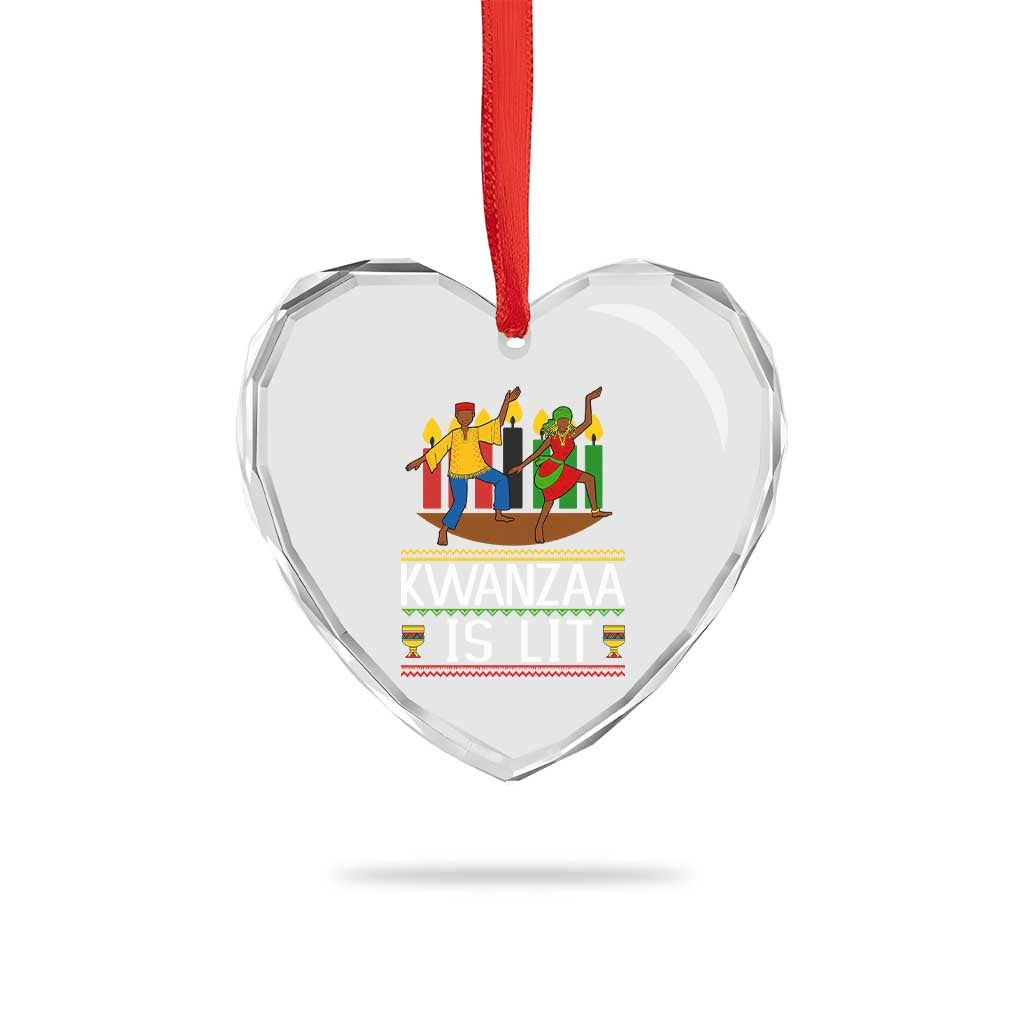 Funny Kwanzaa Is Lit Heart Crystal Glass Ornament Festival Of Lights African Heritage Gift - Wonder Print Shop