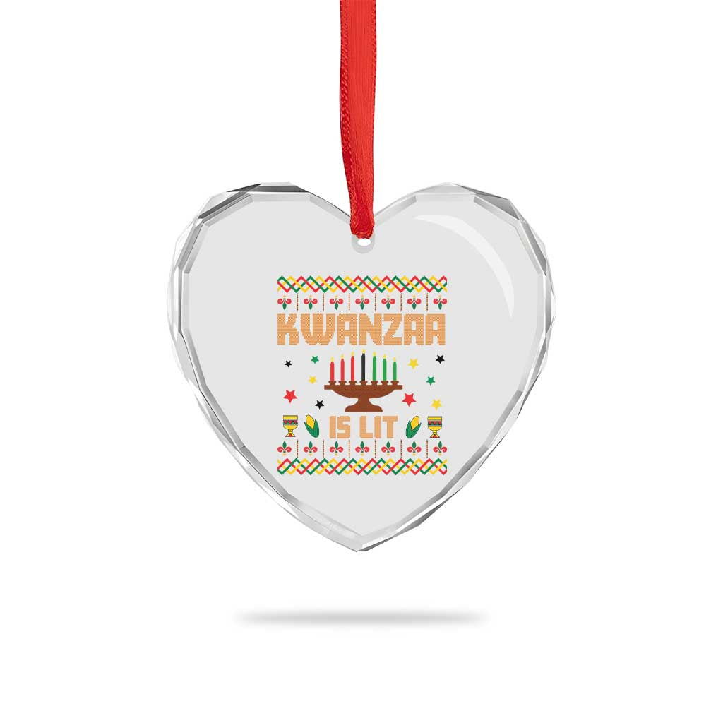 Funny Kwanzaa Is Lit Heart Crystal Glass Ornament Ugly Sweater African Heritage Holiday Gift - Wonder Print Shop