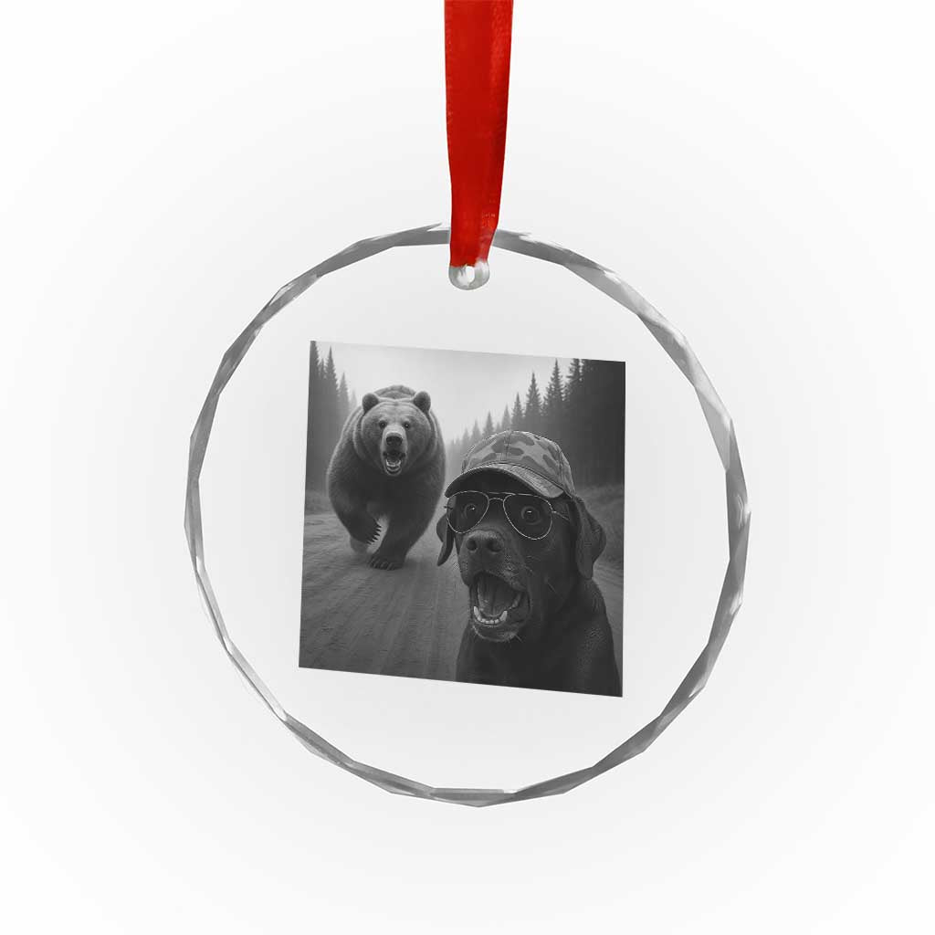 Funny Labrador Selfie With Bear Crystal Glass Ornament Dog Lover Gift - Wonder Print Shop