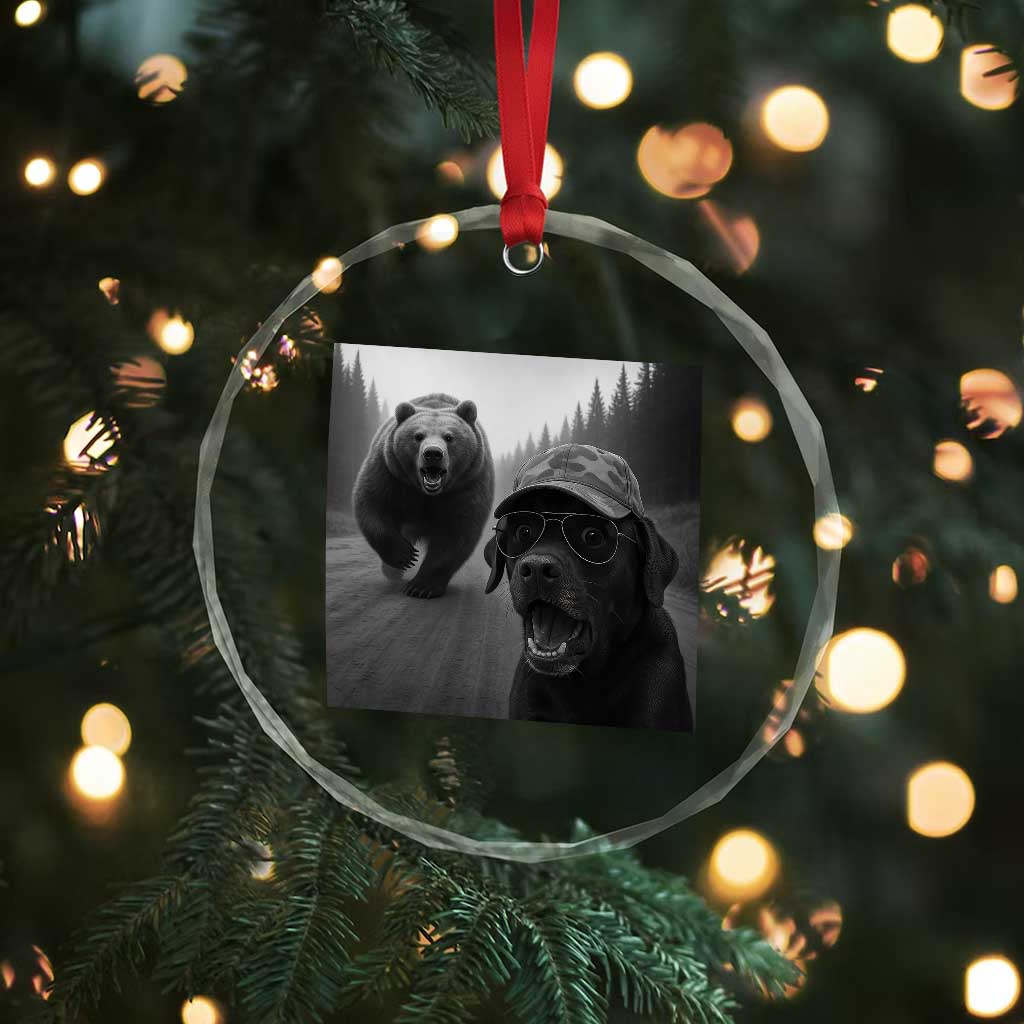 Funny Labrador Selfie With Bear Crystal Glass Ornament Dog Lover Gift - Wonder Print Shop