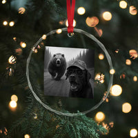 Funny Labrador Selfie With Bear Crystal Glass Ornament Dog Lover Gift - Wonder Print Shop