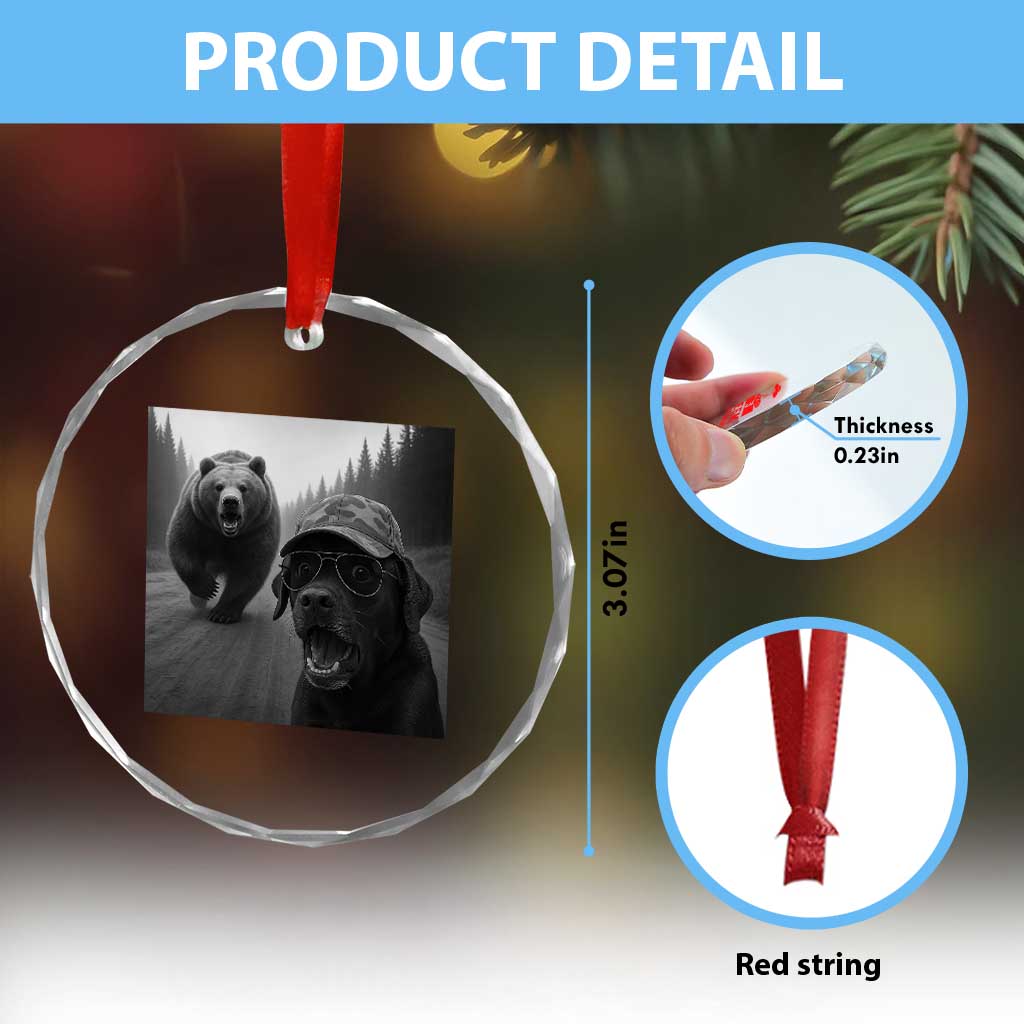 Funny Labrador Selfie With Bear Crystal Glass Ornament Dog Lover Gift - Wonder Print Shop