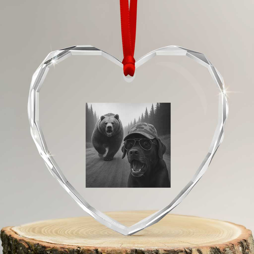 Funny Labrador Selfie With Bear Heart Crystal Glass Ornament Dog Lover Gift - Wonder Print Shop