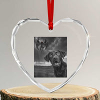 Funny Labrador Selfie With Mothman Heart Crystal Glass Ornament Cryptid Gift - Wonder Print Shop