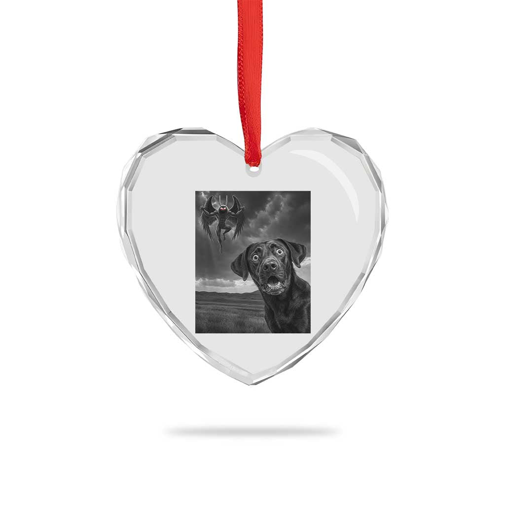 Funny Labrador Selfie With Mothman Heart Crystal Glass Ornament Cryptid Gift - Wonder Print Shop