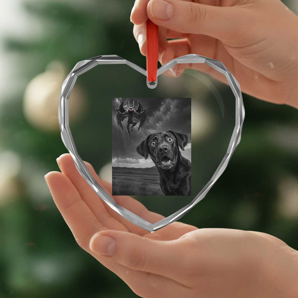 Funny Labrador Selfie With Mothman Heart Crystal Glass Ornament Cryptid Gift - Wonder Print Shop