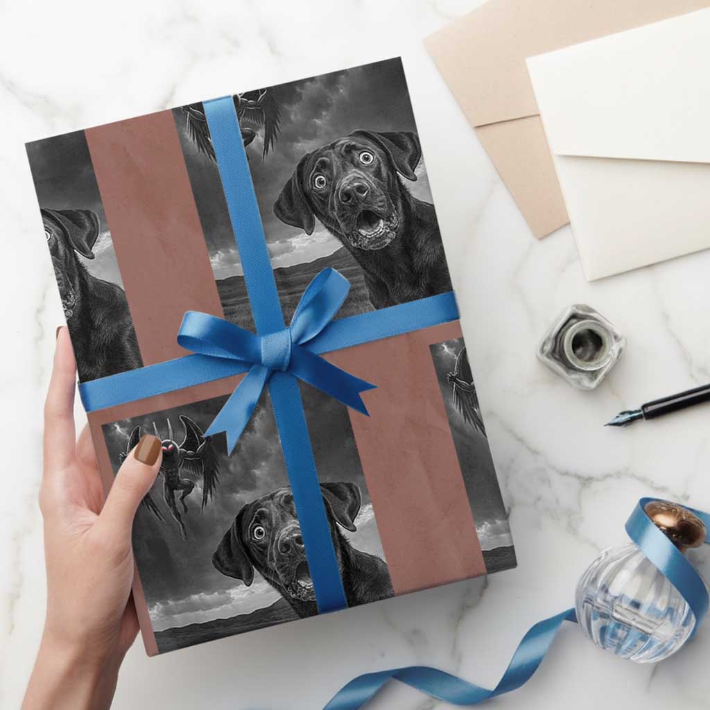 Funny Labrador Selfie With Mothman Wrapping Paper Roll Cryptid Gift - Wonder Print Shop