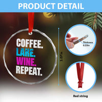 Funny Lake Life Crystal Glass Ornament Coffee Lake Wine Repeat - Wonder Print Shop