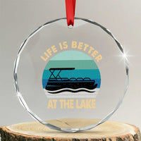 Funny Lake Life Crystal Glass Ornament Vintage Life is Better at The Lake Pontoon Boat - Wonder Print Shop