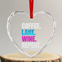 Funny Lake Life Heart Crystal Glass Ornament Coffee Lake Wine Repeat - Wonder Print Shop