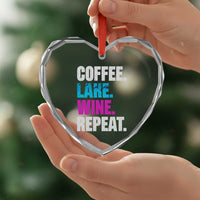 Funny Lake Life Heart Crystal Glass Ornament Coffee Lake Wine Repeat - Wonder Print Shop