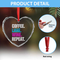 Funny Lake Life Heart Crystal Glass Ornament Coffee Lake Wine Repeat - Wonder Print Shop