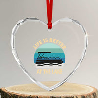 Funny Lake Life Heart Crystal Glass Ornament Vintage Life is Better at The Lake Pontoon Boat - Wonder Print Shop