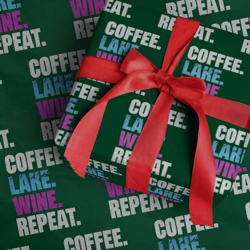 Funny Lake Life Wrapping Paper Roll Coffee Lake Wine Repeat - Wonder Print Shop