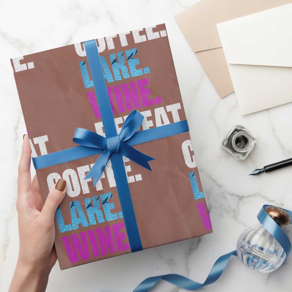 Funny Lake Life Wrapping Paper Roll Coffee Lake Wine Repeat - Wonder Print Shop