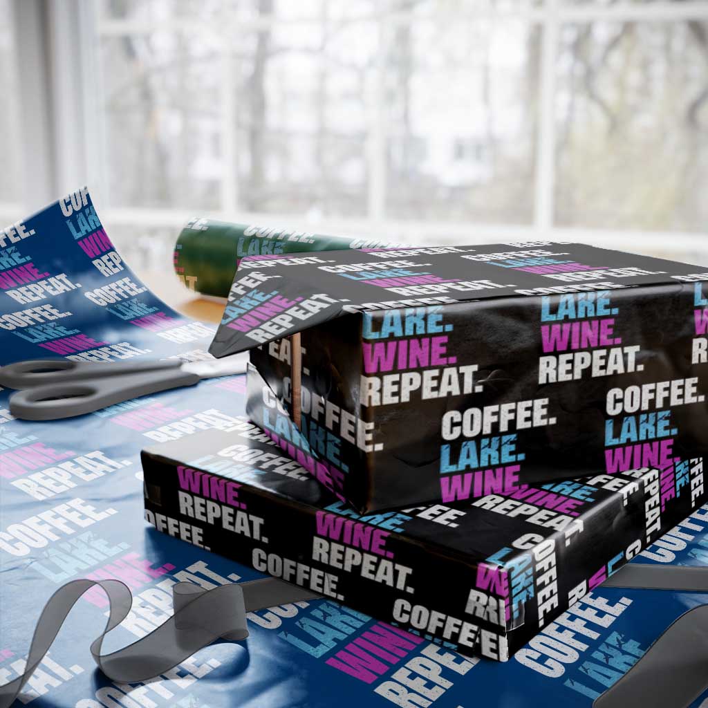 Funny Lake Life Wrapping Paper Roll Coffee Lake Wine Repeat - Wonder Print Shop