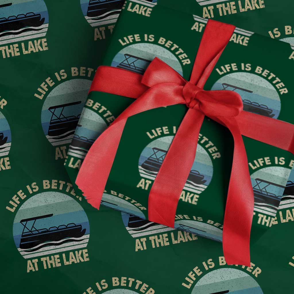 Funny Lake Life Wrapping Paper Roll Vintage Life is Better at The Lake Pontoon Boat - Wonder Print Shop