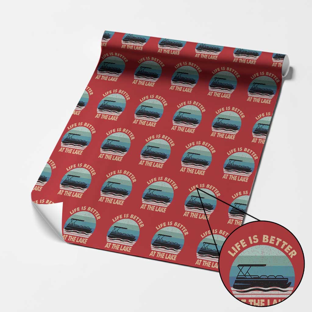 Funny Lake Life Wrapping Paper Roll Vintage Life is Better at The Lake Pontoon Boat - Wonder Print Shop