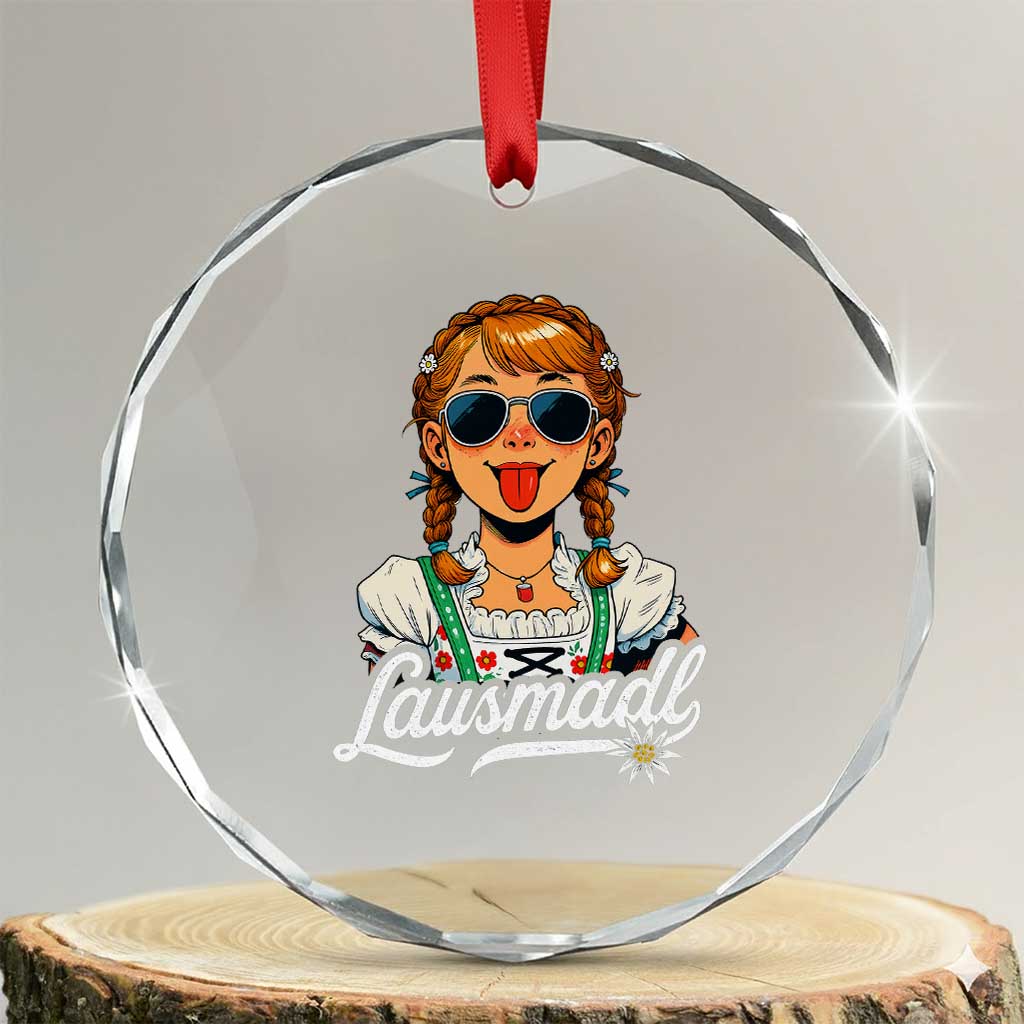 Funny Lausmadl Oktoberfest Crystal Glass Ornament Bavarian Girl with Braids Sunnies and Sass TS02