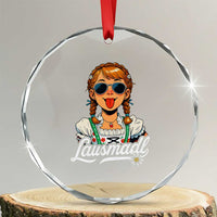 Funny Lausmadl Oktoberfest Crystal Glass Ornament Bavarian Girl with Braids Sunnies and Sass TS02