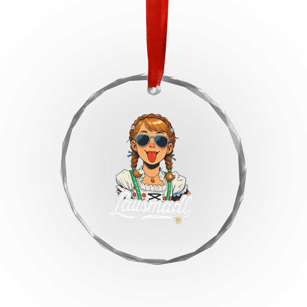 Funny Lausmadl Oktoberfest Crystal Glass Ornament Bavarian Girl with Braids Sunnies and Sass TS02