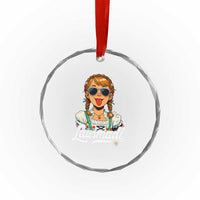Funny Lausmadl Oktoberfest Crystal Glass Ornament Bavarian Girl with Braids Sunnies and Sass TS02
