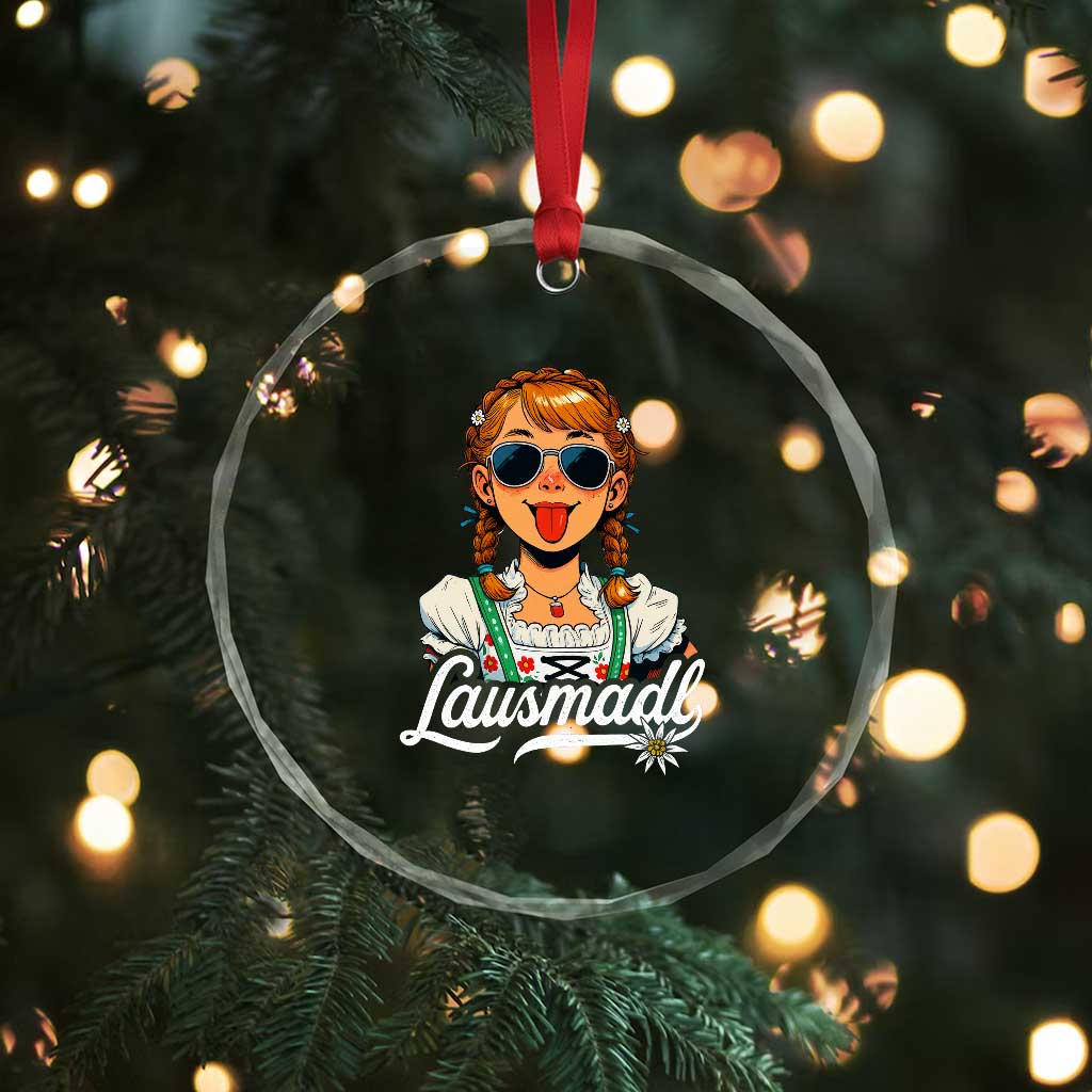 Funny Lausmadl Oktoberfest Crystal Glass Ornament Bavarian Girl with Braids Sunnies and Sass TS02