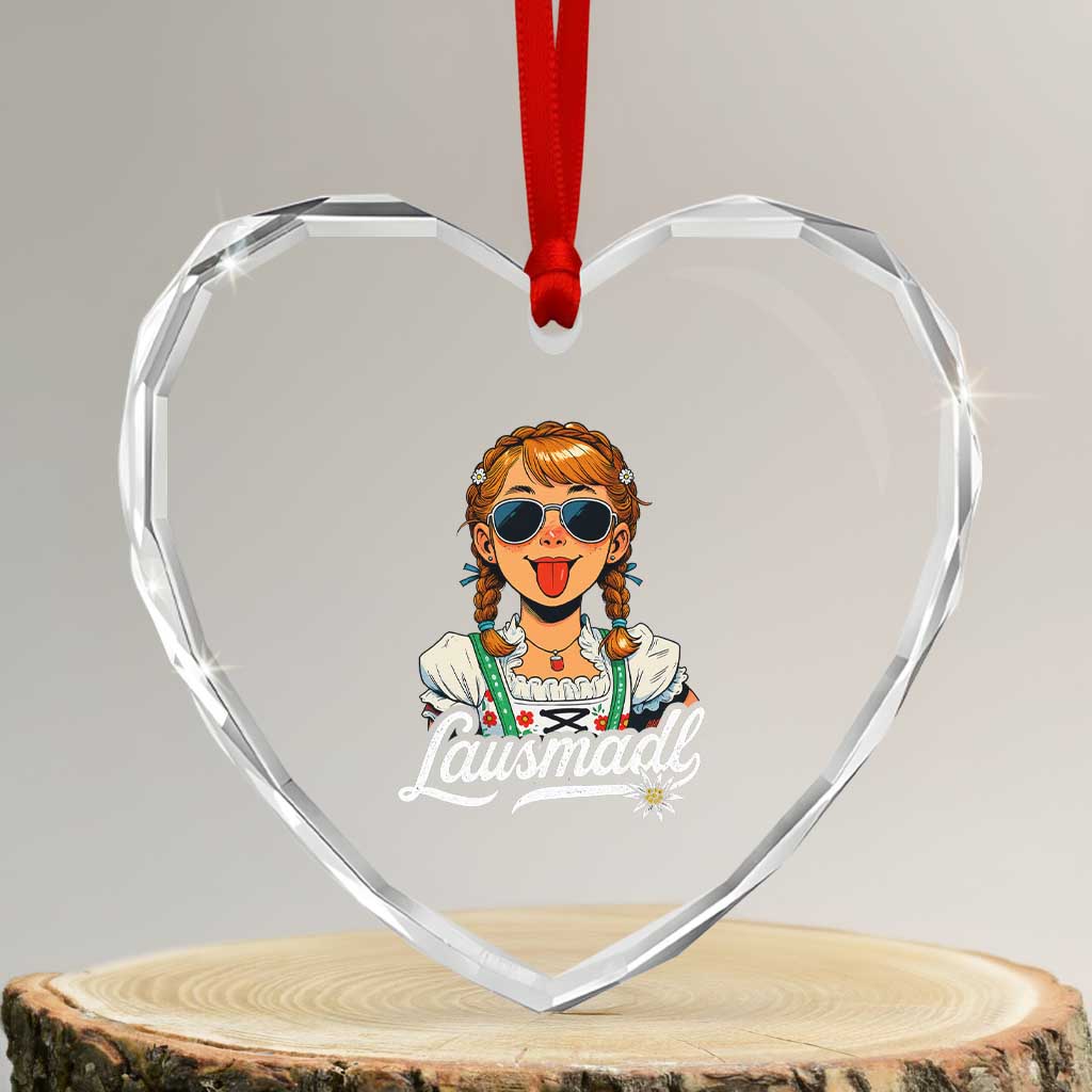 Funny Lausmadl Oktoberfest Heart Crystal Glass Ornament Bavarian Girl with Braids Sunnies and Sass - Wonder Print Shop