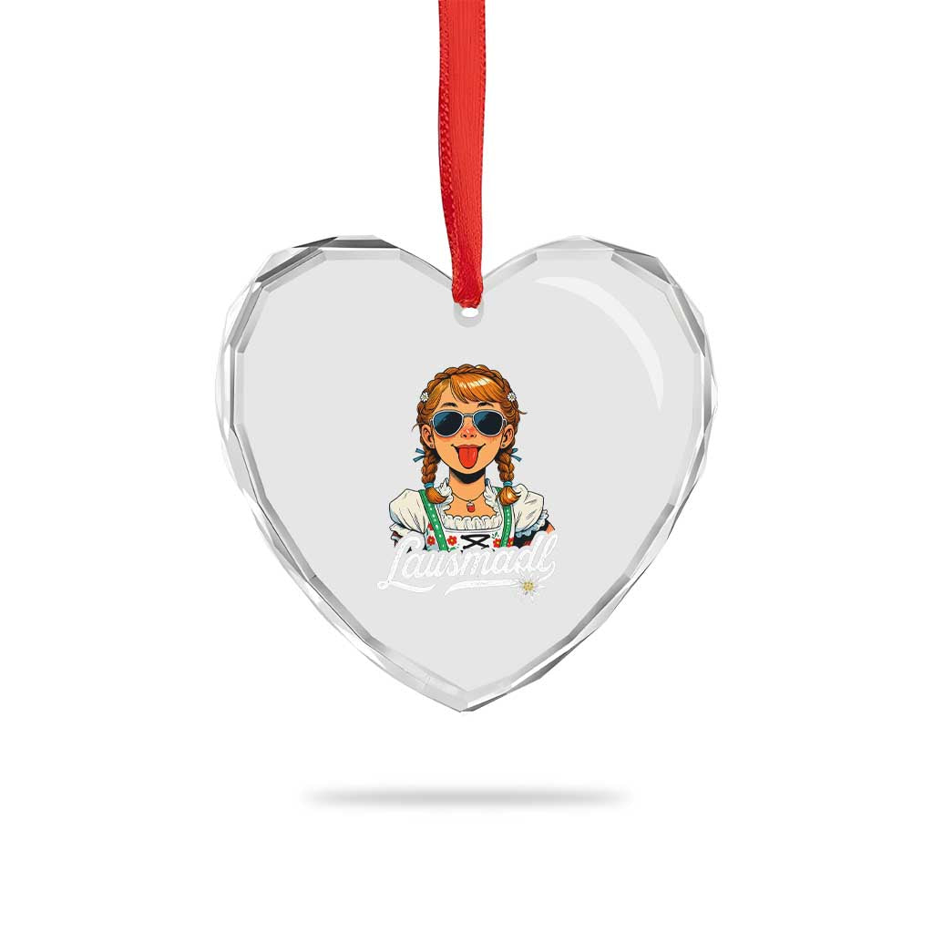 Funny Lausmadl Oktoberfest Heart Crystal Glass Ornament Bavarian Girl with Braids Sunnies and Sass - Wonder Print Shop