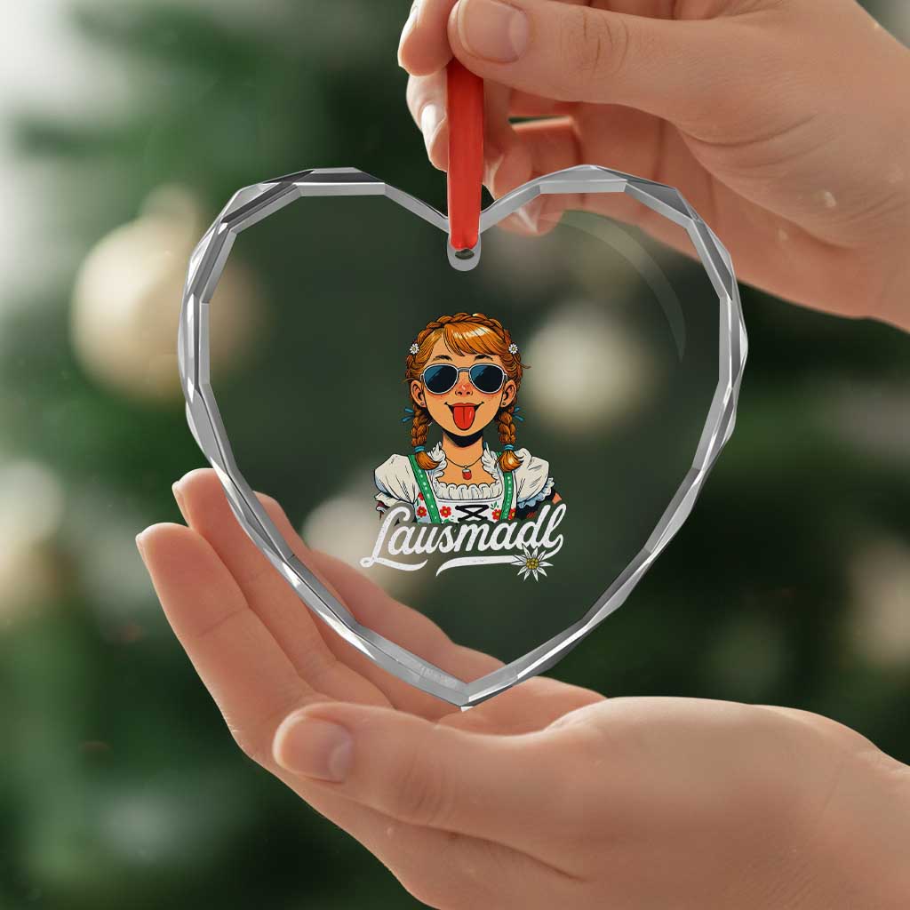 Funny Lausmadl Oktoberfest Heart Crystal Glass Ornament Bavarian Girl with Braids Sunnies and Sass - Wonder Print Shop