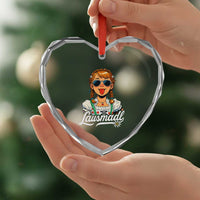 Funny Lausmadl Oktoberfest Heart Crystal Glass Ornament Bavarian Girl with Braids Sunnies and Sass - Wonder Print Shop