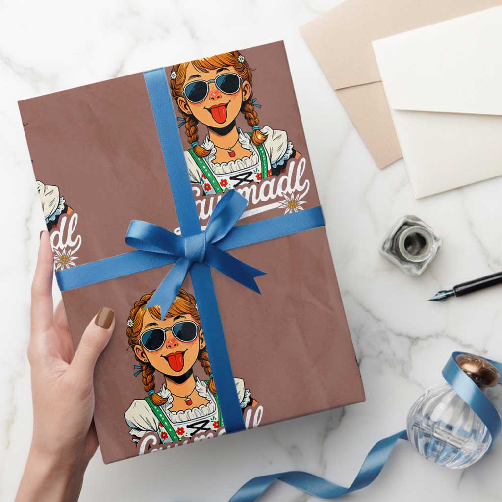 Funny Lausmadl Oktoberfest Wrapping Paper Roll Bavarian Girl with Braids Sunnies and Sass - Wonder Print Shop
