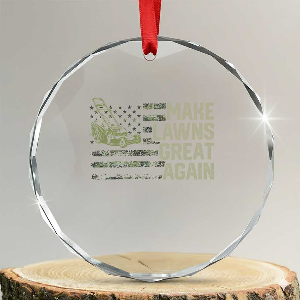 Funny Lawn Mower Dad Gardener Crystal Glass Ornament Make Lawns Great Again Fathers Day American Flag - Wonder Print Shop