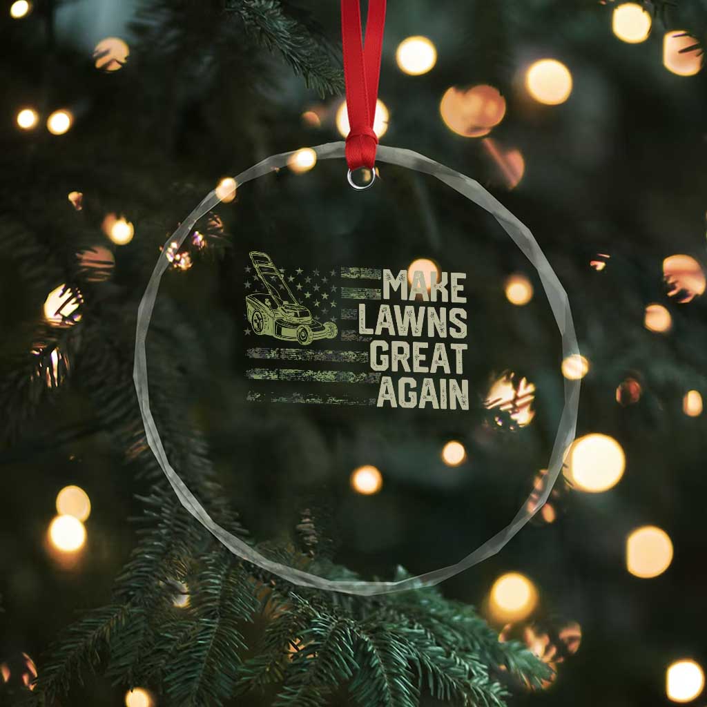 Funny Lawn Mower Dad Gardener Crystal Glass Ornament Make Lawns Great Again Fathers Day American Flag - Wonder Print Shop