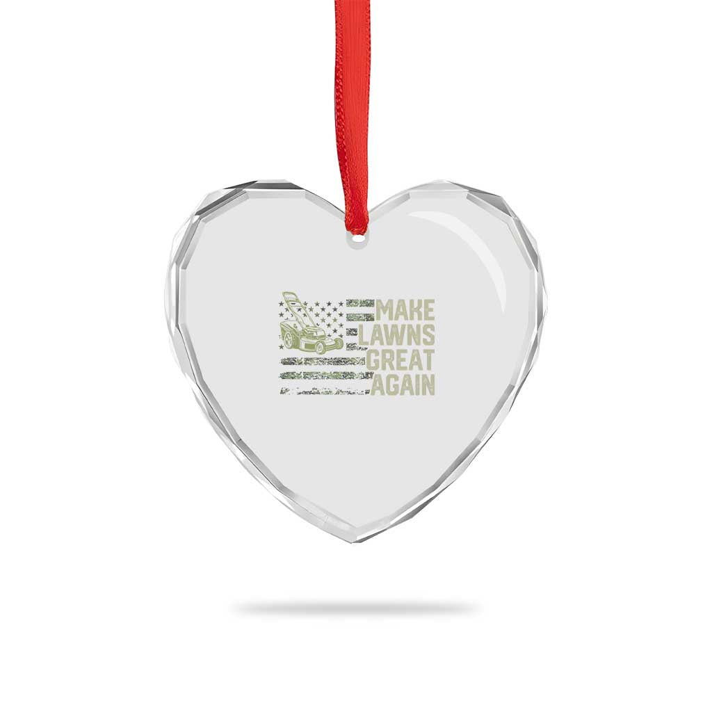 Funny Lawn Mower Dad Gardener Heart Crystal Glass Ornament Make Lawns Great Again Fathers Day American Flag - Wonder Print Shop
